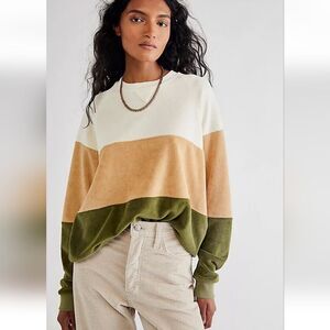 Donni Terry Cloth Striped Colorblock Crewneck Sweatshirt Women's Size Large